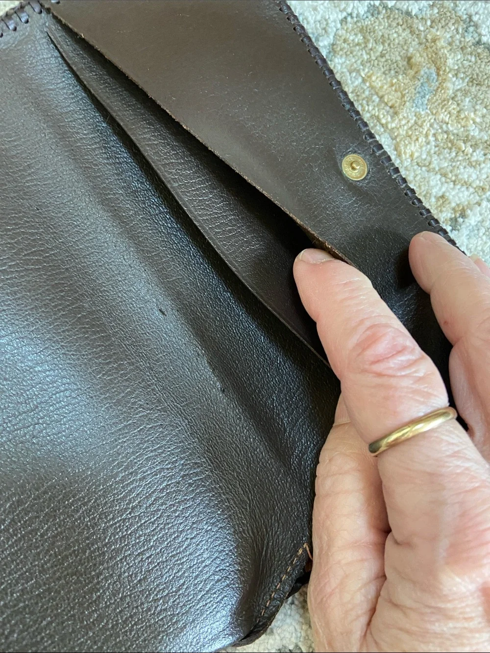 Vintage Hand-Tooled Floral Leather Clutch Wallet and Coin Pouch
